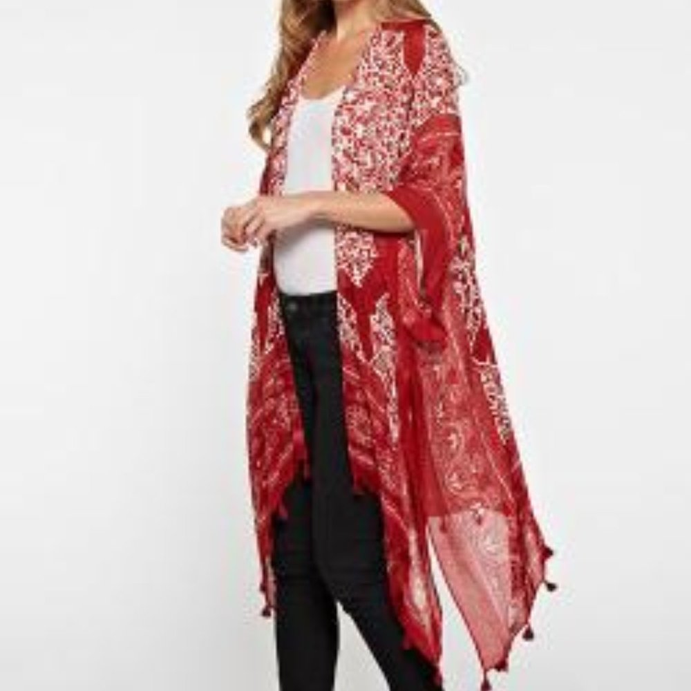 Lovestitch Kimono w/ Tassels (Red/Bone)